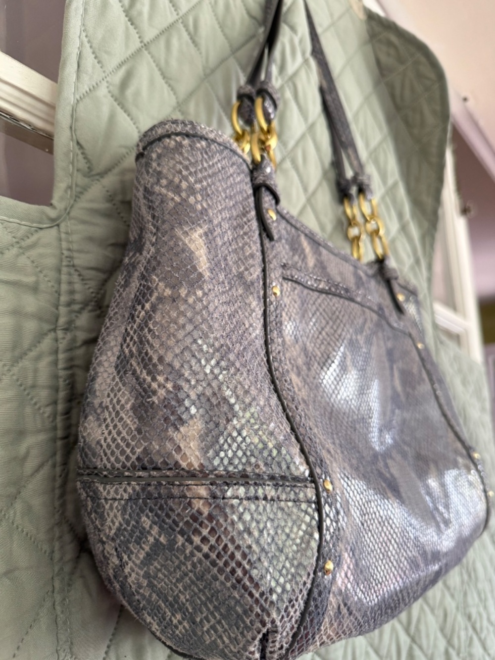 Coach Alexandra Python-Embossed Blue/Gray Shoulder Bag with Gold Hardware. EUC. - Picture 5 of 10